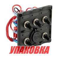 Панель бортового питания 5 переключателей, разъем прикуривателя, Marine Rocket (упаковка из 6 шт.)