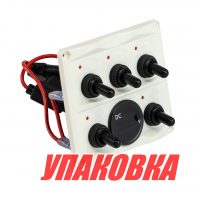 Панель бортового питания 5 переключателей, индикация, вольтметр, белая (упаковка из 10 шт.)