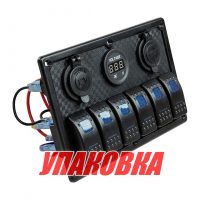 Панель бортового питания 6 переключателей, USB зарядка, разъем прикуривателя, вольтметр (упаковка из 2 шт.)