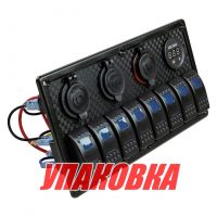 Панель бортового питания 8 переключателей, USB зарядка, розетка, вольтметр, прикуриватель (упаковка из 2 шт.)