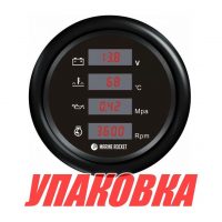 Прибор многофункциональный 4 в 1 (тахометр, вольтметр, давление, температура), черный циферблат, черный ободок, д. 110 мм (упаковка из 8 шт.), Marine Rocket