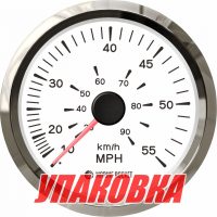 Спидометр манометрический 0-55 MPH, белый циферблат, нержавеющий ободок, д. 85 мм, Marine Rocket (упаковка из 5 шт.)