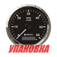 Тахометр 0-6000 об/мин со счетчиком моточасов делитель 1-10, черный циферблат, нержавеющий ободок, Marine Rocket (упаковка из 10 шт.)