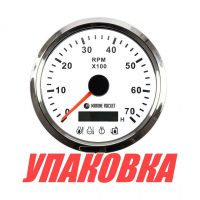 Тахометр 0-7000 об/мин с аварийной сигнализацией делитель 1-10, белый циферблат, нержавеющий ободок, Marine Rocket (упаковка из 30 шт.)