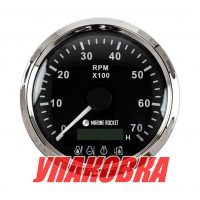 Тахометр 0-7000 об/мин с аварийной сигнализацией делитель 1-10, черный циферблат, нержавеющий ободок, Marine Rocket (упаковка из 10 шт.)