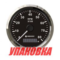 Тахометр 0-8000 об/мин со счетчиком моточасов делитель 0.5-250, черный циферблат, нержавеющий ободок, Marine Rocket (упаковка из 10 шт.)