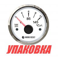 Указатель давления масла 0-10 бар, белый циферблат, нержавеющий ободок, д. 52 мм, Marine Rocket (упаковка из 10 шт.)