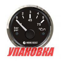 Указатель давления масла 0-5 бар, черный циферблат, нержавеющий ободок, д. 52 мм, Marine Rocket (упаковка из 10 шт.)