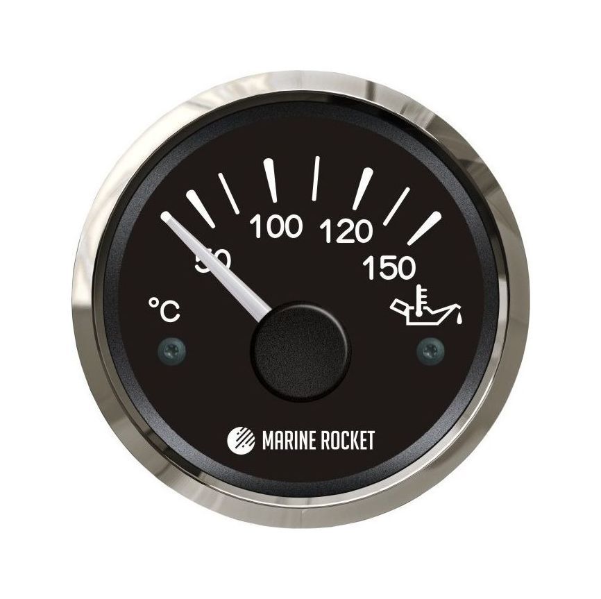 Указатель температуры масла 50-150 гр., черный циферблат, нержавеющий ободок, д. 52 мм, Marine Rocket