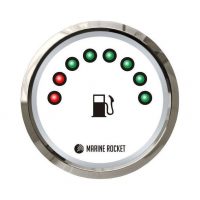 Указатель уровня топлива светодиодный, белый циферблат, нержавеющий ободок, д. 52 мм, Marine Rocket