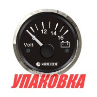 Вольтметр аналоговый 8-16 В, черный циферблат, нержавеющий ободок, д. 52 мм, Marine Rocket (упаковка из 20 шт.)