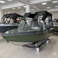 Моторная лодка, Неман 450 DCM PRO, зелёно-серая с Suzuki DF50ATL
